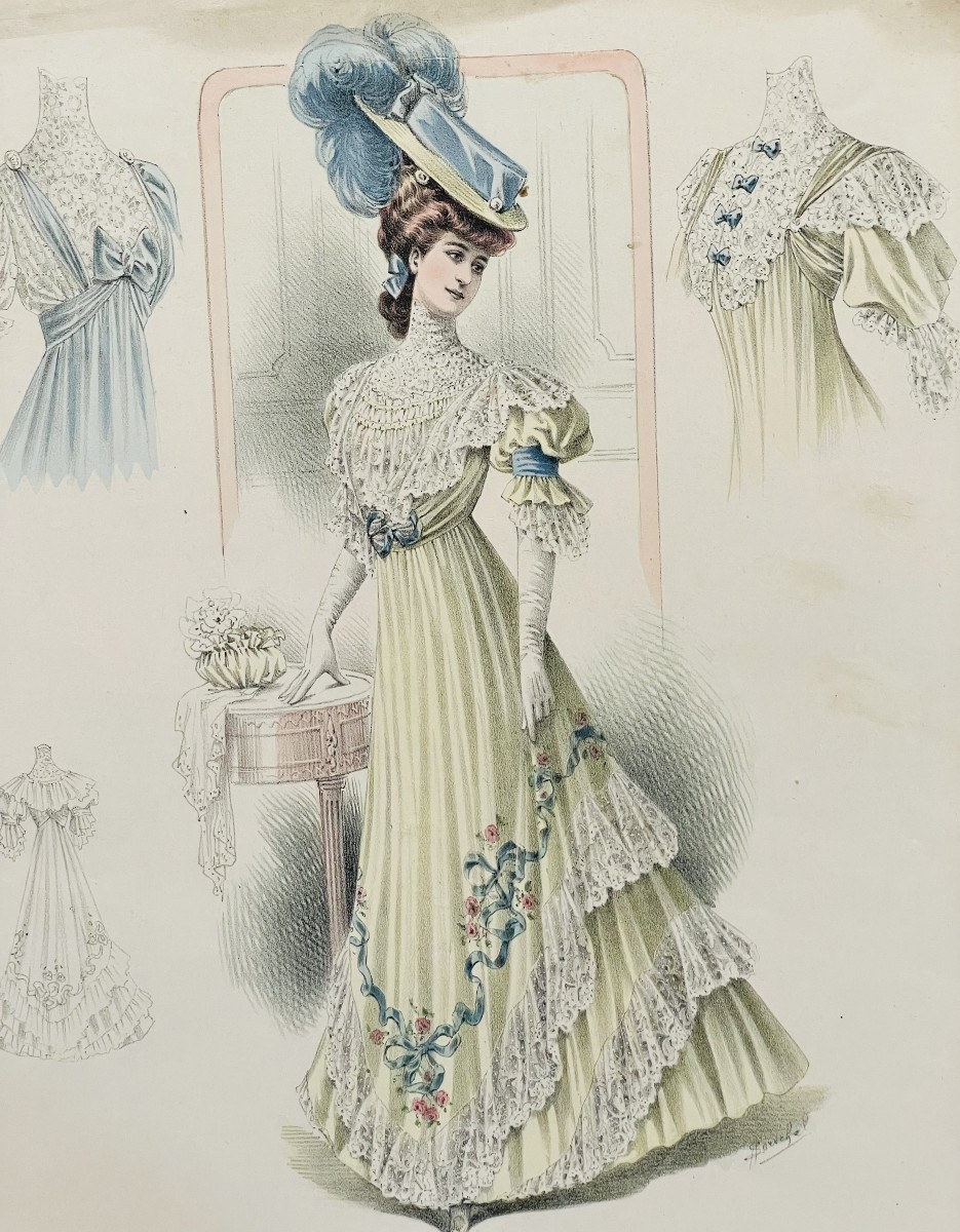 Lot Of 10 Fashion Engravings 19th-20th Century - A. Souchel - "la Mode De Style" 1881-1909-photo-7