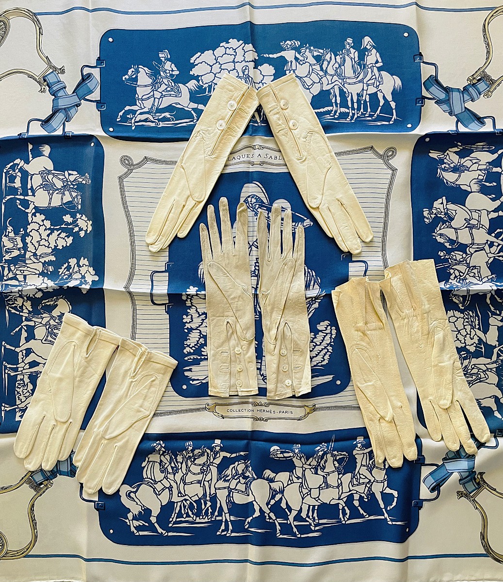 Set Of 4 Pairs Of Short Goatskin And Leather Gloves - Circa 1920-1925-photo-3