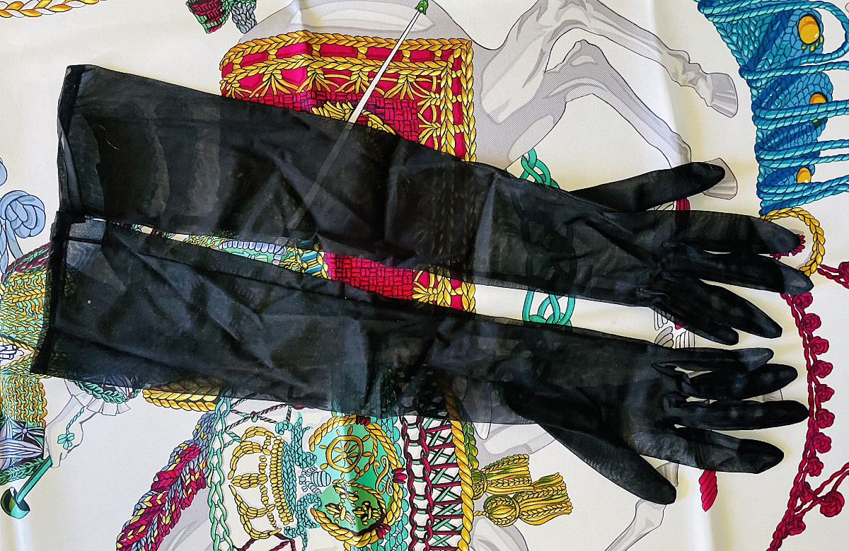 LOT DE 2 PAIRES DE GANTS DU SOIR NOIR - CIRCA 1940 - 1950-photo-1