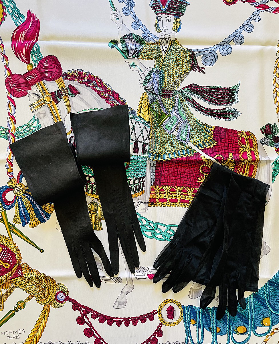 LOT DE 2 PAIRES DE GANTS DU SOIR NOIR - CIRCA 1940 - 1950-photo-3