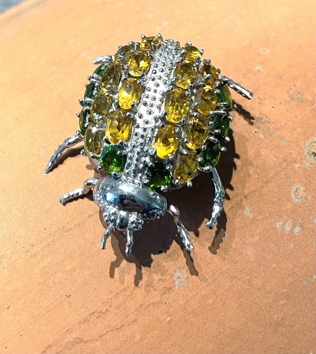 BROCHE PENDENTIF  ANIMALIERE  -COCCINELLE EN ARGENT 925 ORNEE DE 16 CITRINES & 8 PERIDOTS - XX°-photo-3