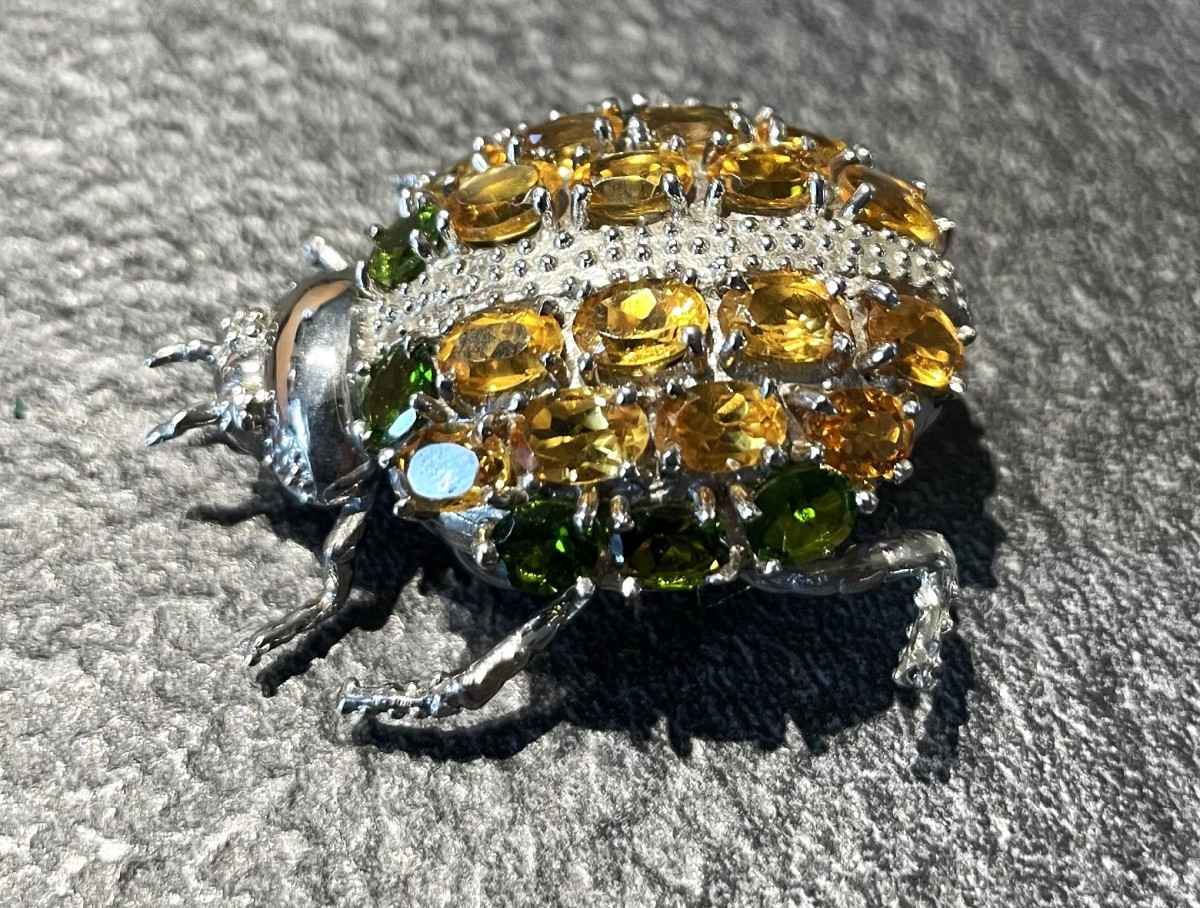 BROCHE PENDENTIF  ANIMALIERE  -COCCINELLE EN ARGENT 925 ORNEE DE 16 CITRINES & 8 PERIDOTS - XX°-photo-1