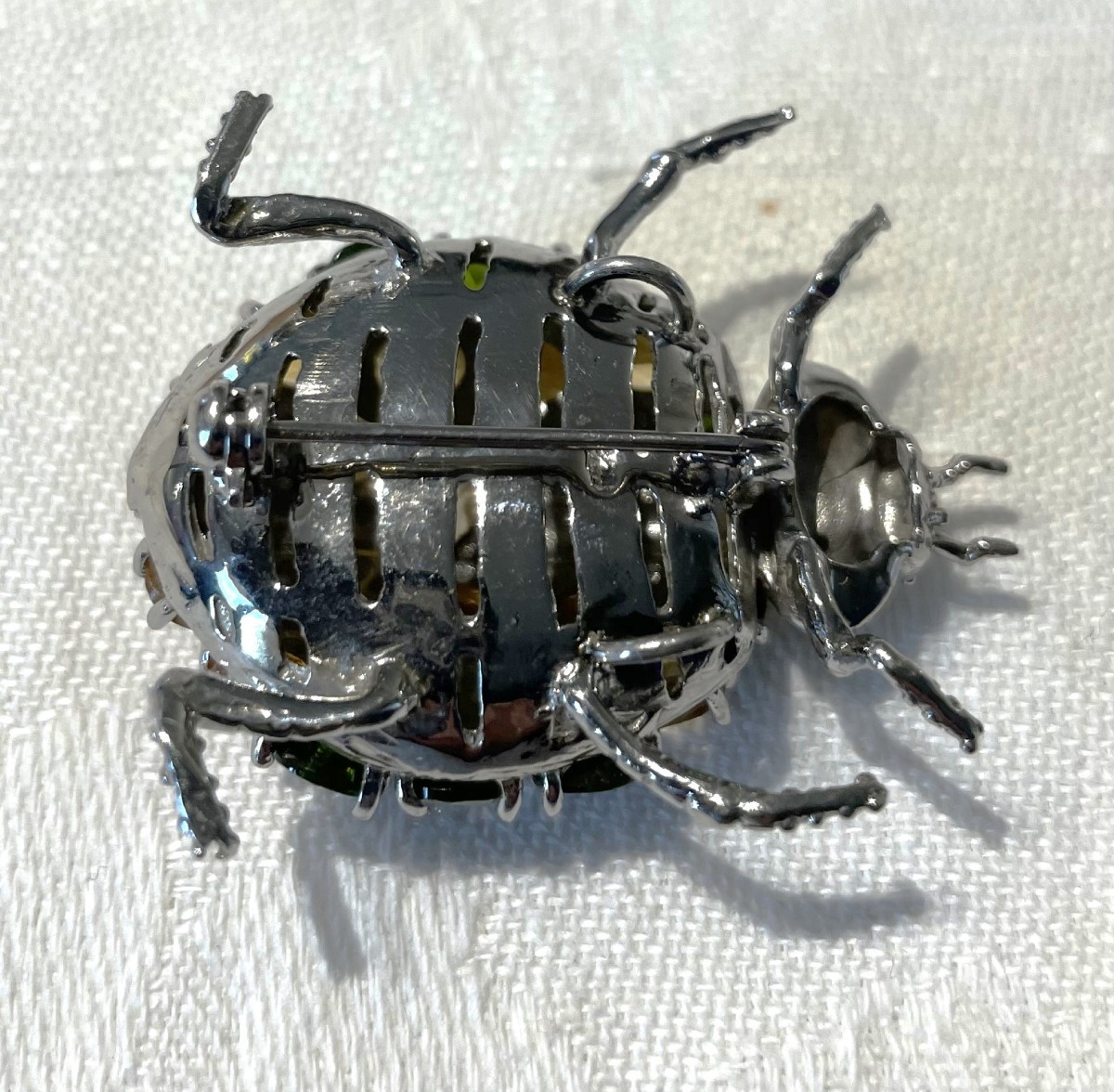 BROCHE PENDENTIF  ANIMALIERE  -COCCINELLE EN ARGENT 925 ORNEE DE 16 CITRINES & 8 PERIDOTS - XX°-photo-2