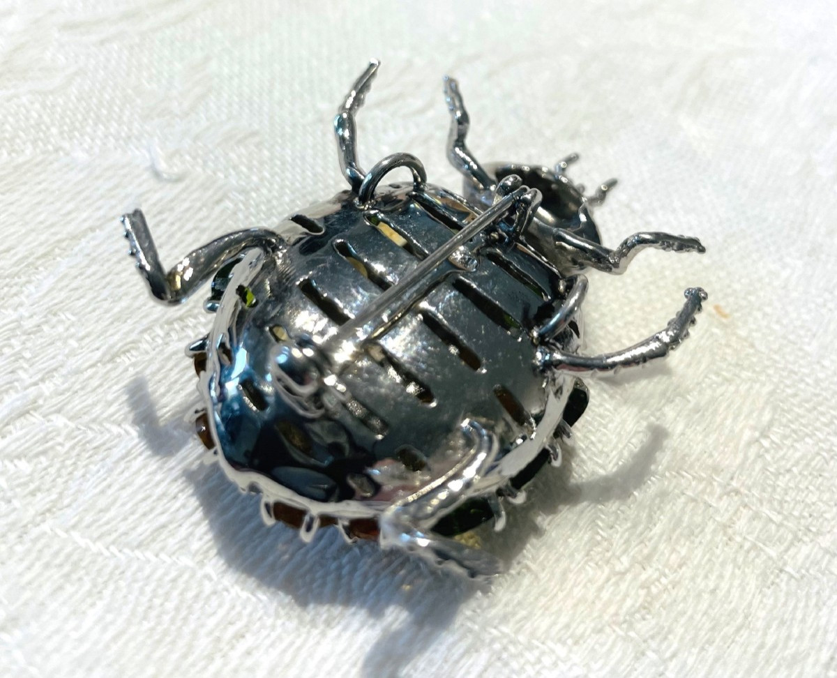 BROCHE PENDENTIF  ANIMALIERE  -COCCINELLE EN ARGENT 925 ORNEE DE 16 CITRINES & 8 PERIDOTS - XX°-photo-3