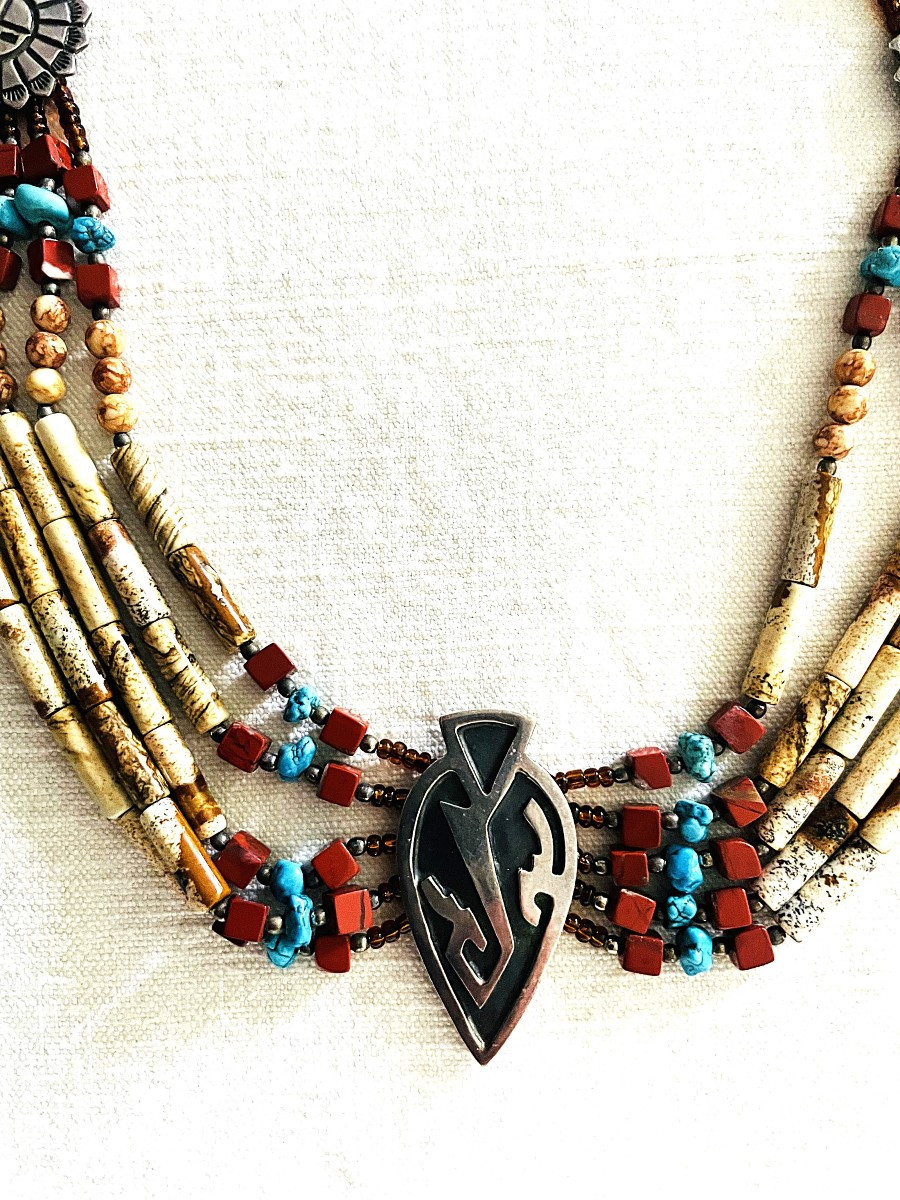 COLLIER ETHNIQUE " NAVAJO " - TURQUOISE & TOURMALINE - USA - XX°-photo-2