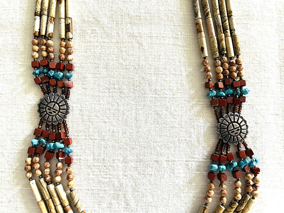 COLLIER ETHNIQUE " NAVAJO " - TURQUOISE & TOURMALINE - USA - XX°-photo-2