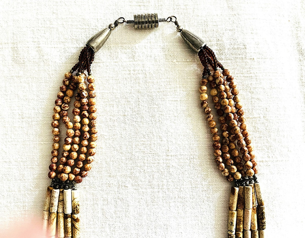 COLLIER ETHNIQUE " NAVAJO " - TURQUOISE & TOURMALINE - USA - XX°-photo-3