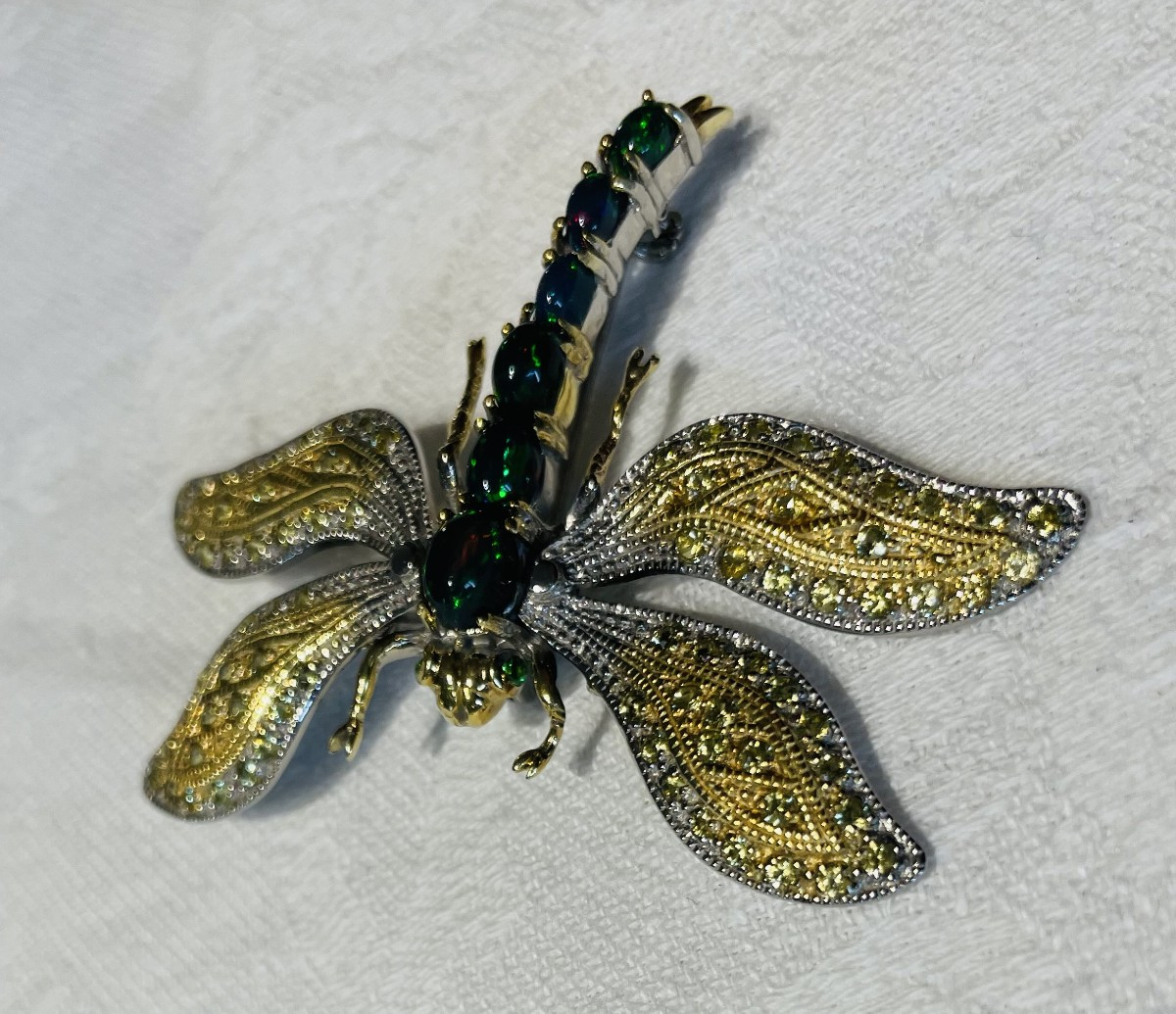 Dragonfly-shaped Pendant In 925 Silver - Sapphire & Black Opal - 20th Century-photo-2