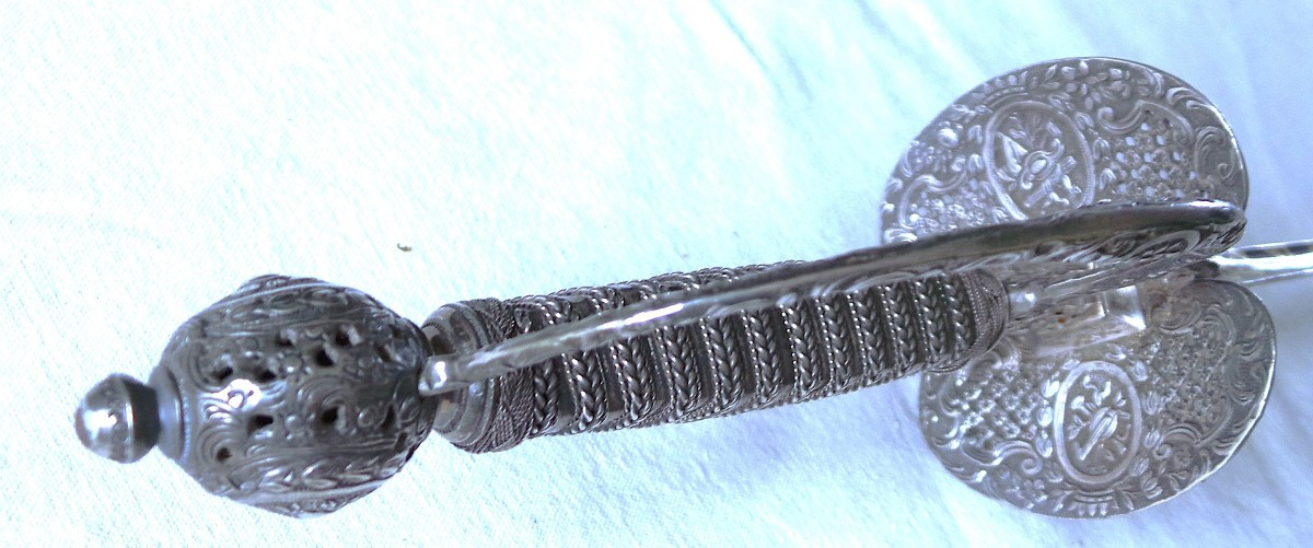 Sword With Silver Hilting - Louis XV - Louis XVI - 18th Century - Blued & Gold Blade-photo-4