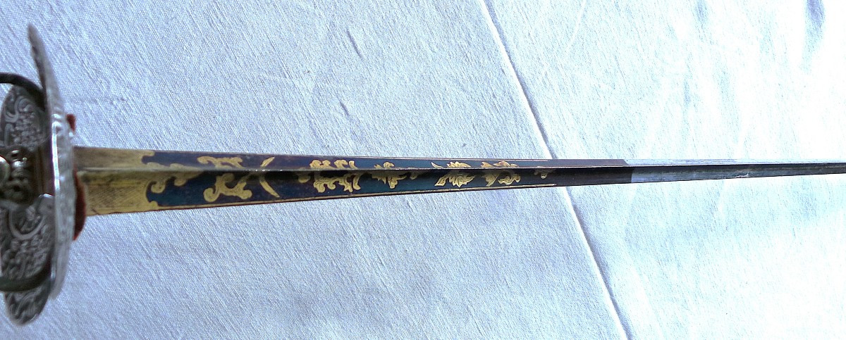 Sword With Silver Hilting - Louis XV - Louis XVI - 18th Century - Blued & Gold Blade-photo-5