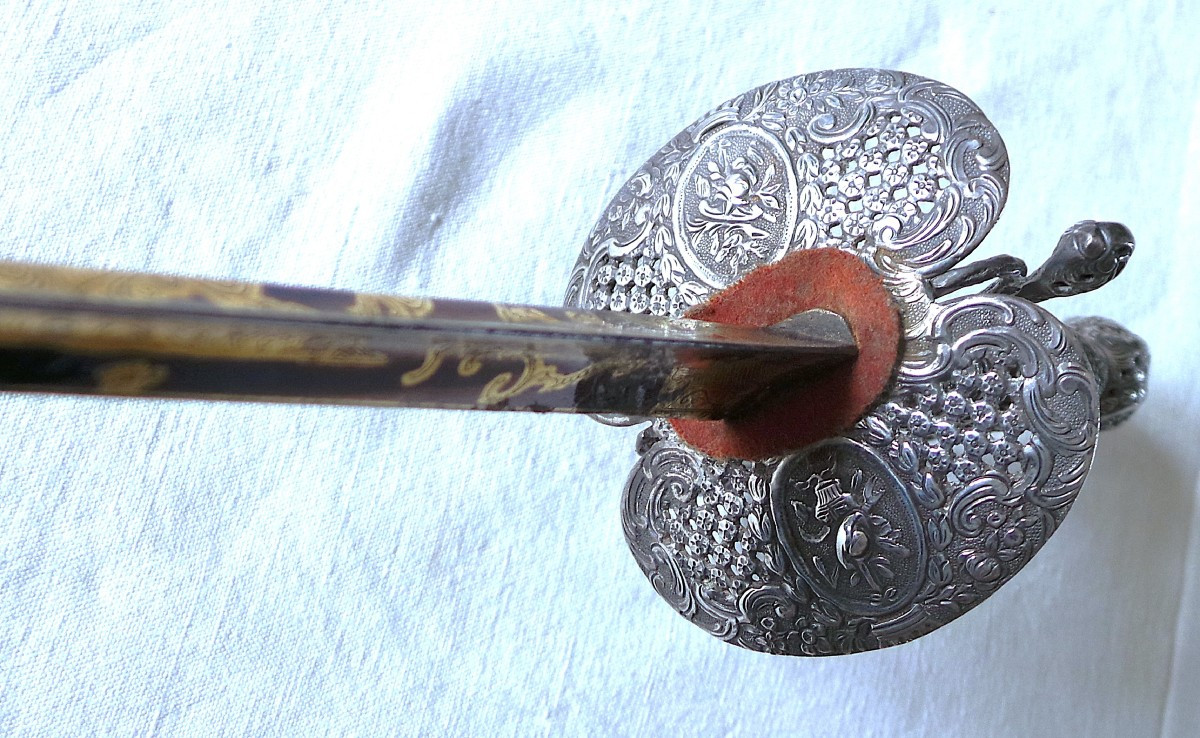 Sword With Silver Hilting - Louis XV - Louis XVI - 18th Century - Blued & Gold Blade-photo-6