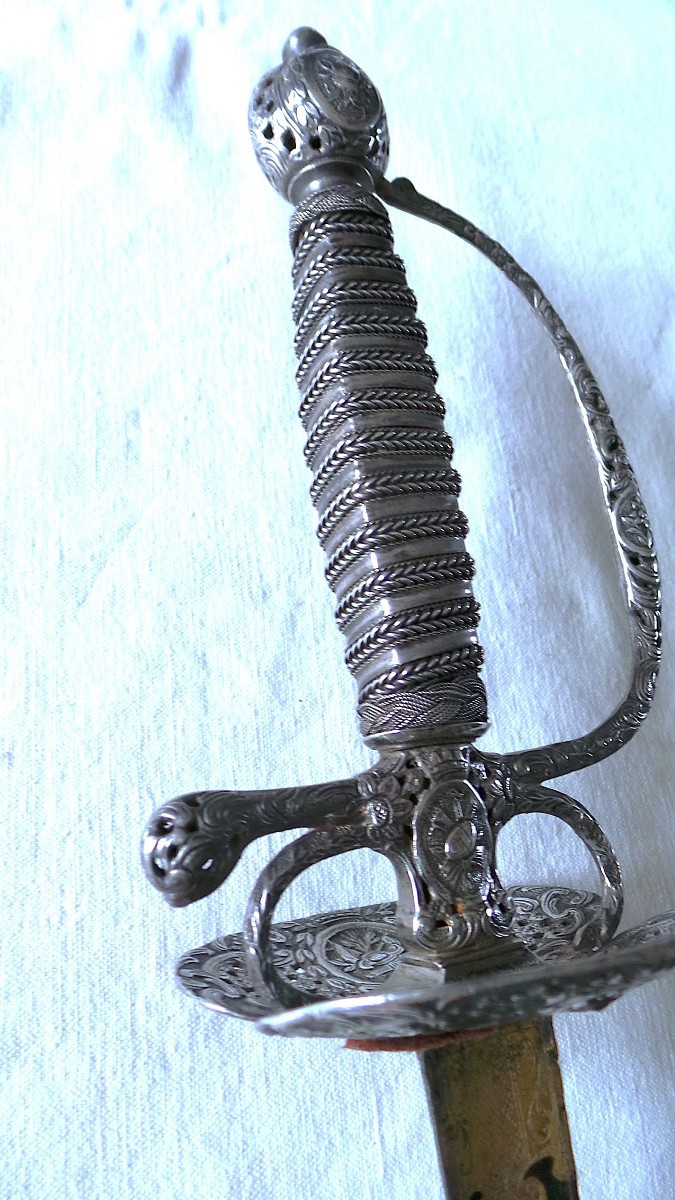 Sword With Silver Hilting - Louis XV - Louis XVI - 18th Century - Blued & Gold Blade-photo-7