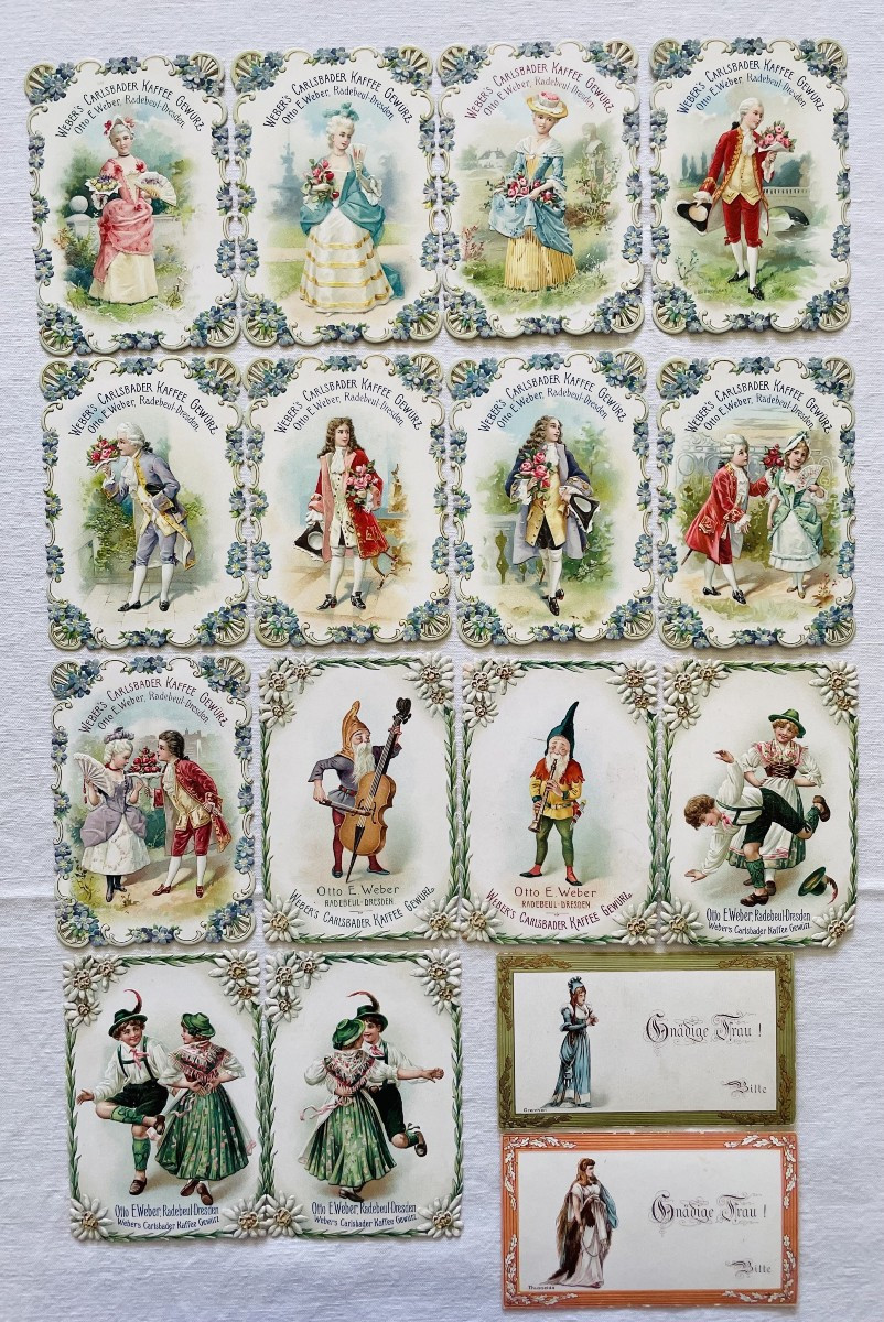 LOT DE 16 CARTES PUBLICITAIRES - TENUES VESTIMENTAIRES - " OTTO . E . WEBER " -