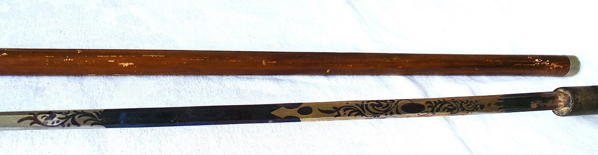 CANNE EPEE A BELLE LAME BLEUIE ET DORE - POIGNEE EN CORNE-photo-2