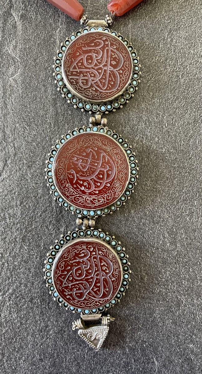 Ethnic Berber Long Necklace - Silver & Carnelian & Turquoise-photo-2