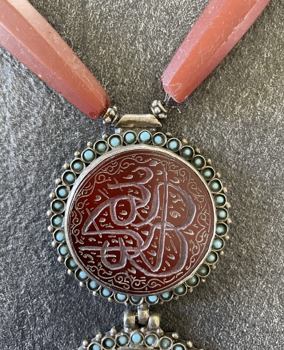 Ethnic Berber Long Necklace - Silver & Carnelian & Turquoise-photo-2