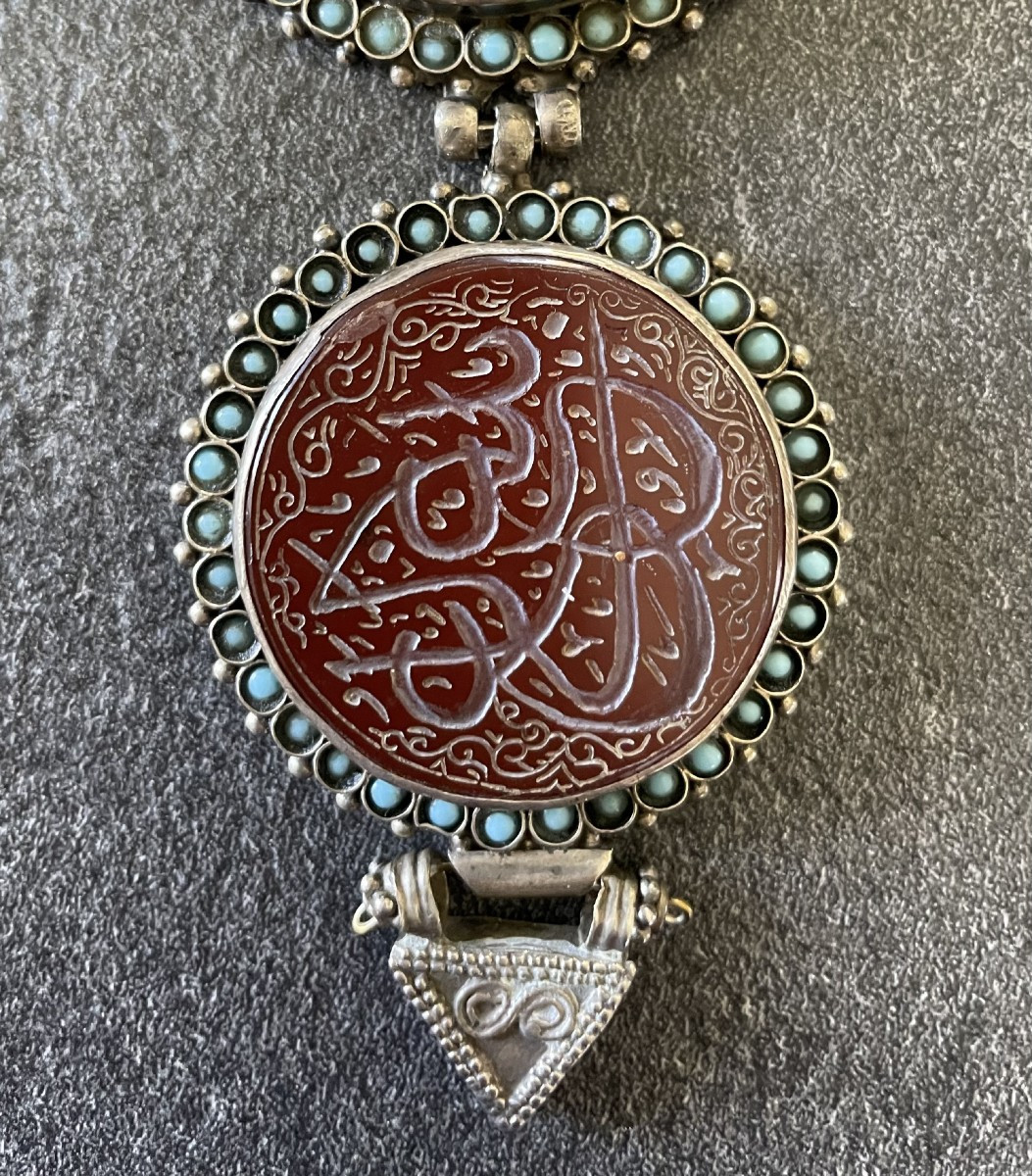 Ethnic Berber Long Necklace - Silver & Carnelian & Turquoise-photo-4