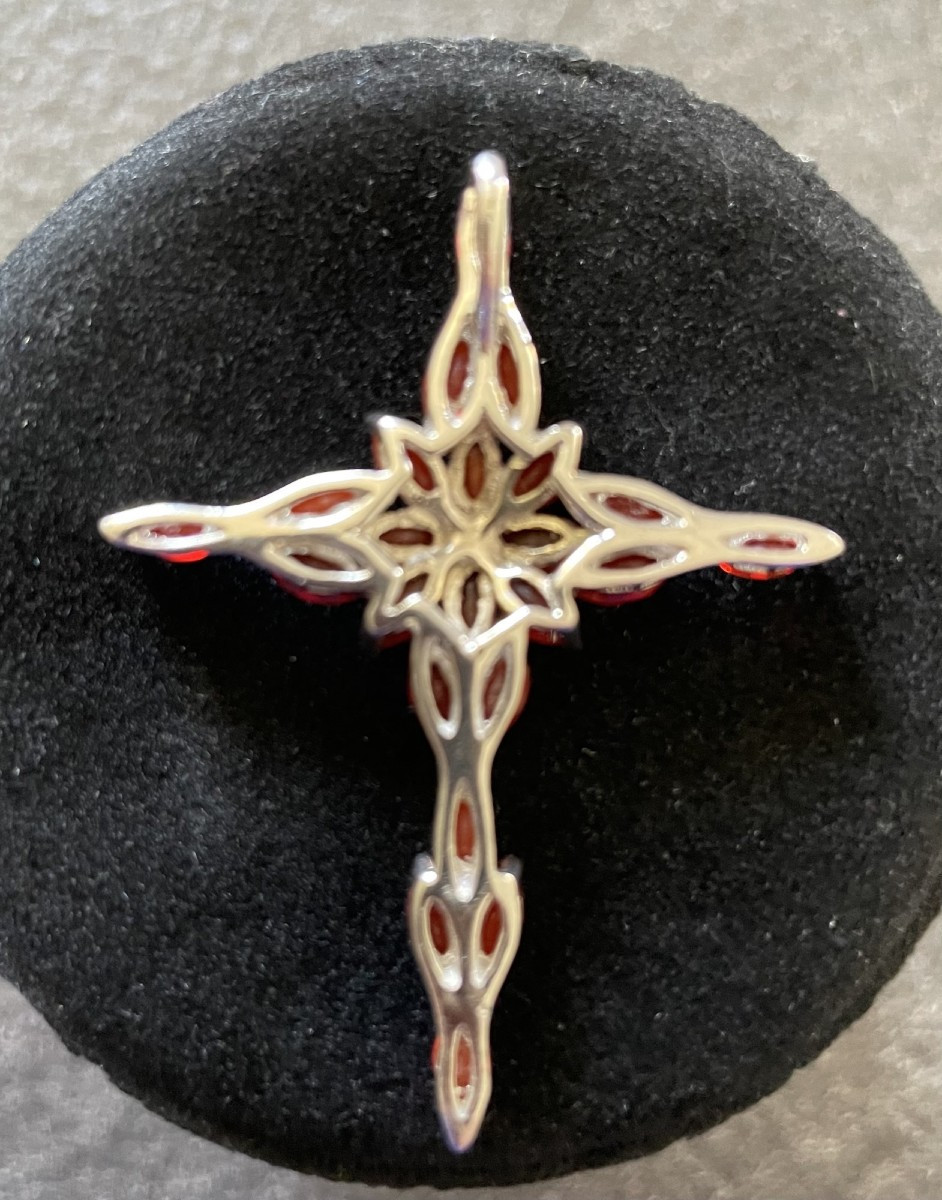PENDENTIF CROIX EN OPALE DE FEU SUR ARGENT 925-photo-2