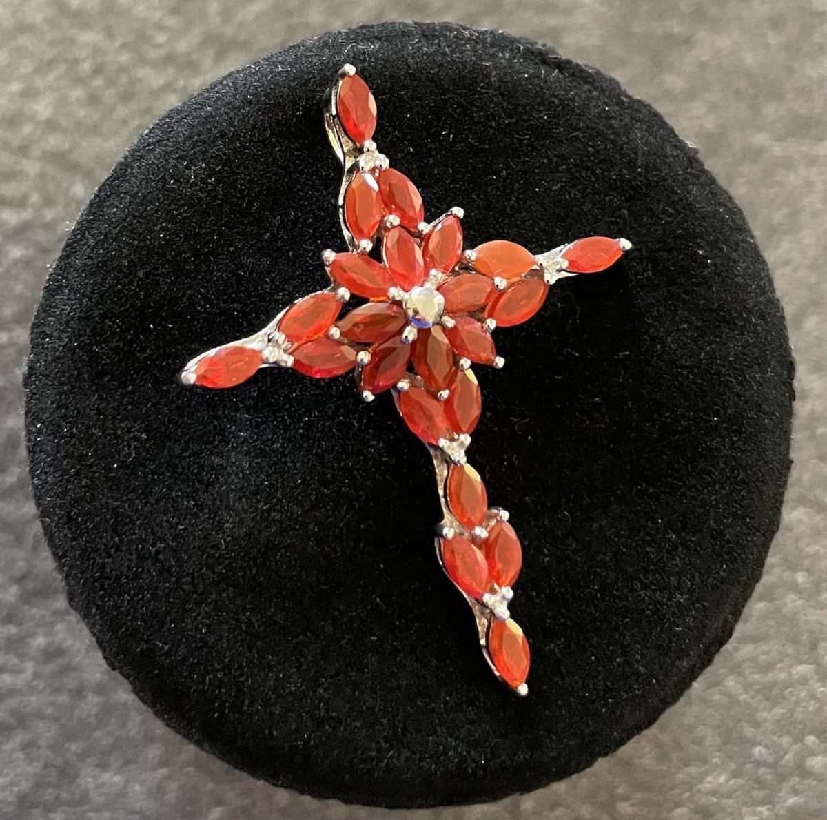 PENDENTIF CROIX EN OPALE DE FEU SUR ARGENT 925-photo-3