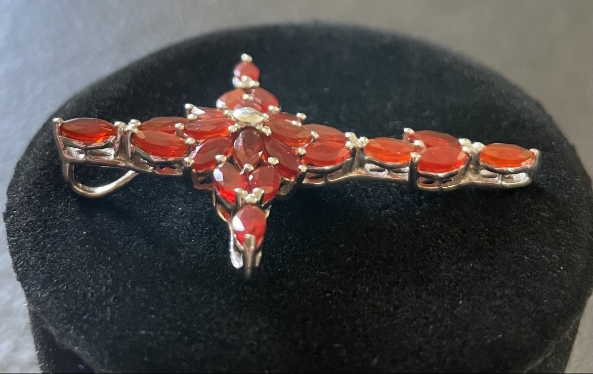 PENDENTIF CROIX EN OPALE DE FEU SUR ARGENT 925-photo-4