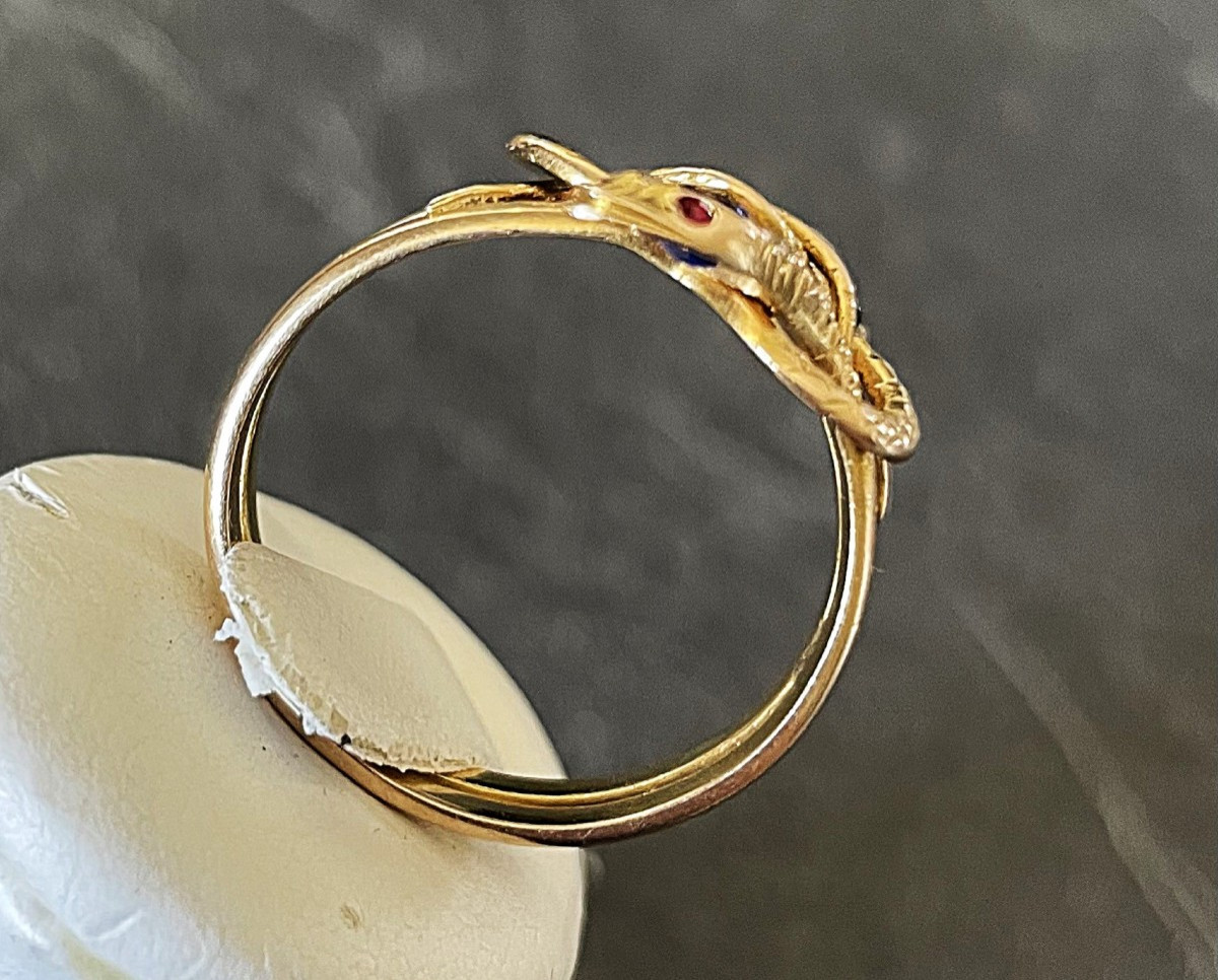 BAGUE SERPENTS AFFRONTEES -OR 18 K -SAPHIR & DIAMANT- -photo-2