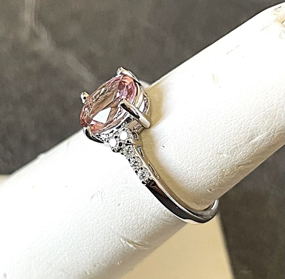 18 K Gold Ring - Numbered - Salmon Pink Tourmaline & Diamonds - Eagle-head Poincon - XX° Century-photo-3