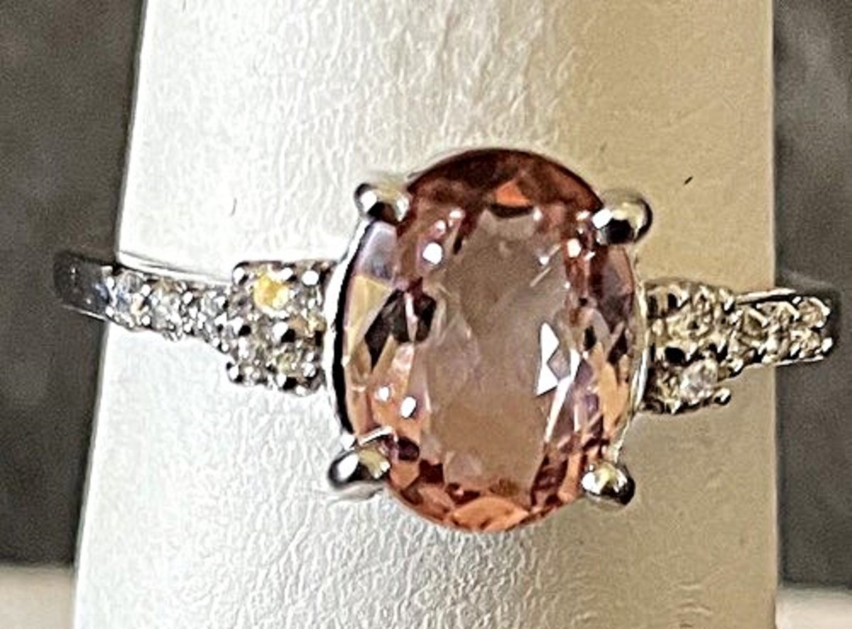 18 K Gold Ring - Numbered - Salmon Pink Tourmaline & Diamonds - Eagle-head Poincon - XX° Century-photo-2