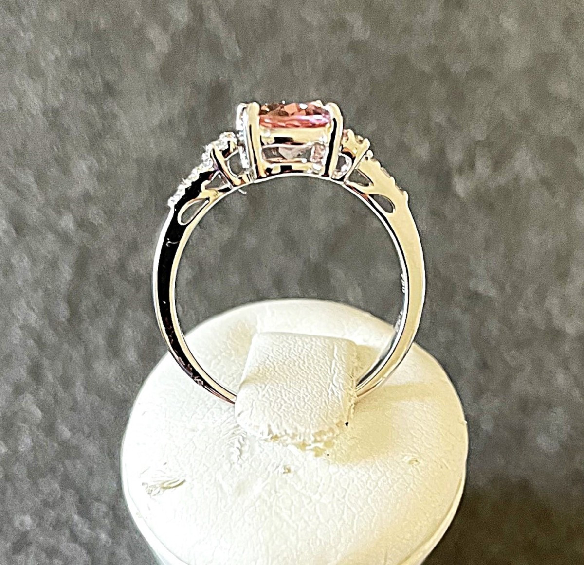 18 K Gold Ring - Numbered - Salmon Pink Tourmaline & Diamonds - Eagle-head Poincon - XX° Century-photo-3