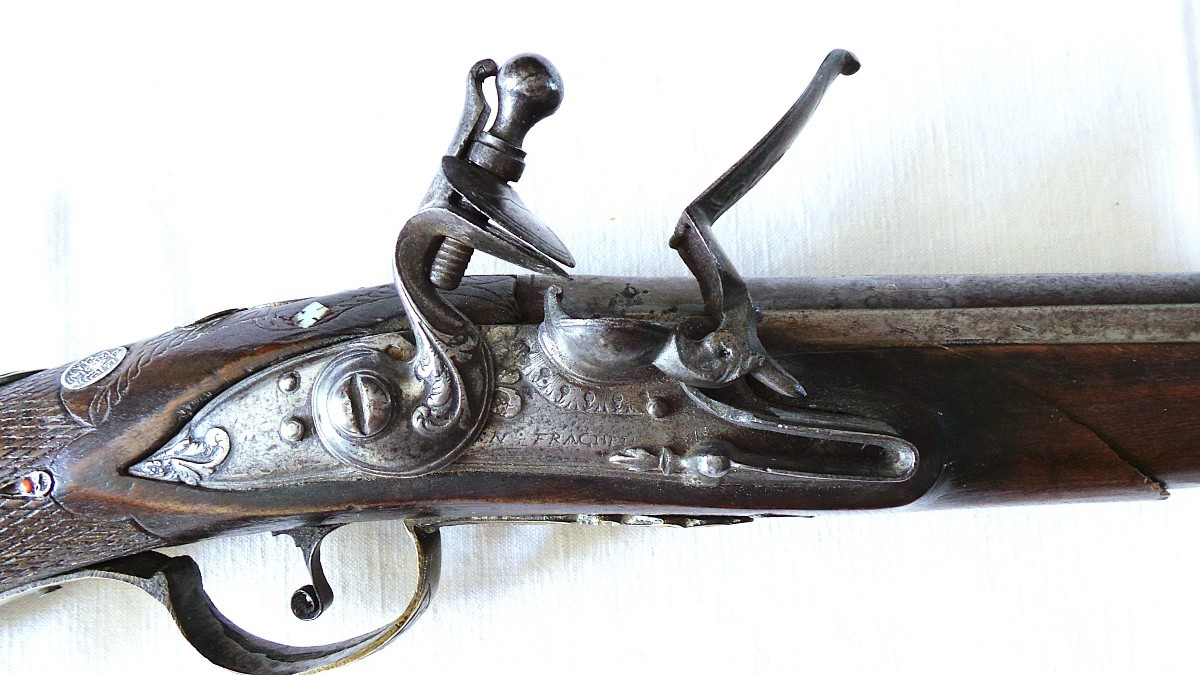 TROMBLON OTTOMAN A SILEX - PLATINE SIGNE " N . FRACHET " - XVIII°-photo-3
