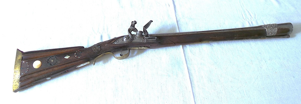 TROMBLON OTTOMAN A SILEX - PLATINE SIGNE " N . FRACHET " - XVIII°
