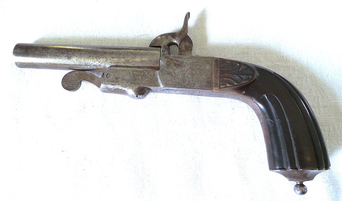 PISTOLET A CANON BASCULANT PAR CLEF DE VERROUILLAGE ET DETENTE RENTRANTE - XIX°-photo-2
