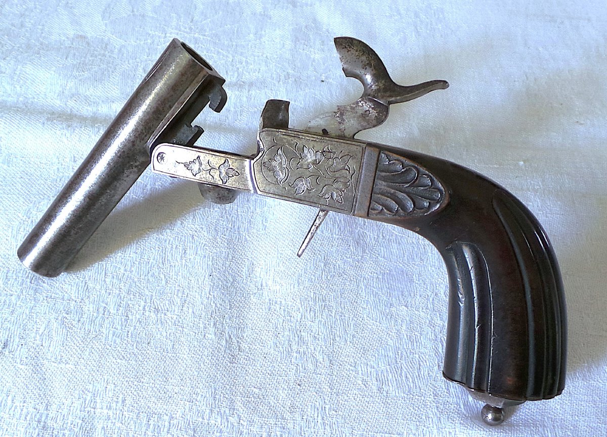PISTOLET A CANON BASCULANT PAR CLEF DE VERROUILLAGE ET DETENTE RENTRANTE - XIX°-photo-4