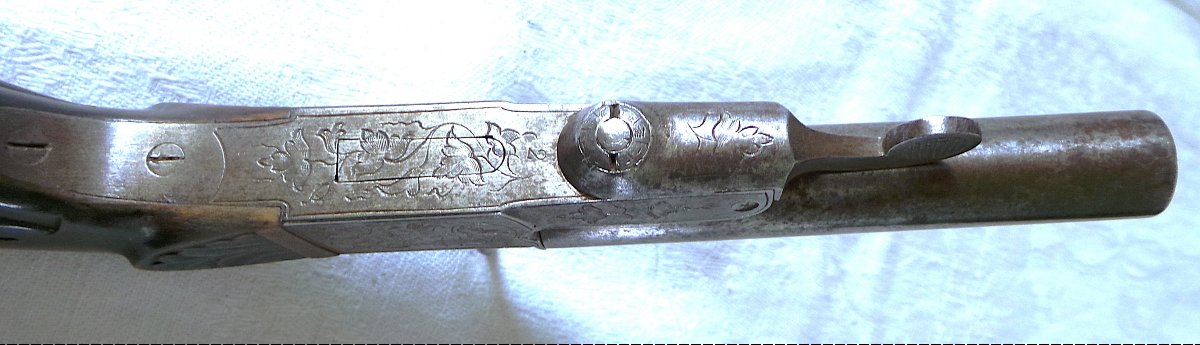 PISTOLET A CANON BASCULANT PAR CLEF DE VERROUILLAGE ET DETENTE RENTRANTE - XIX°-photo-2