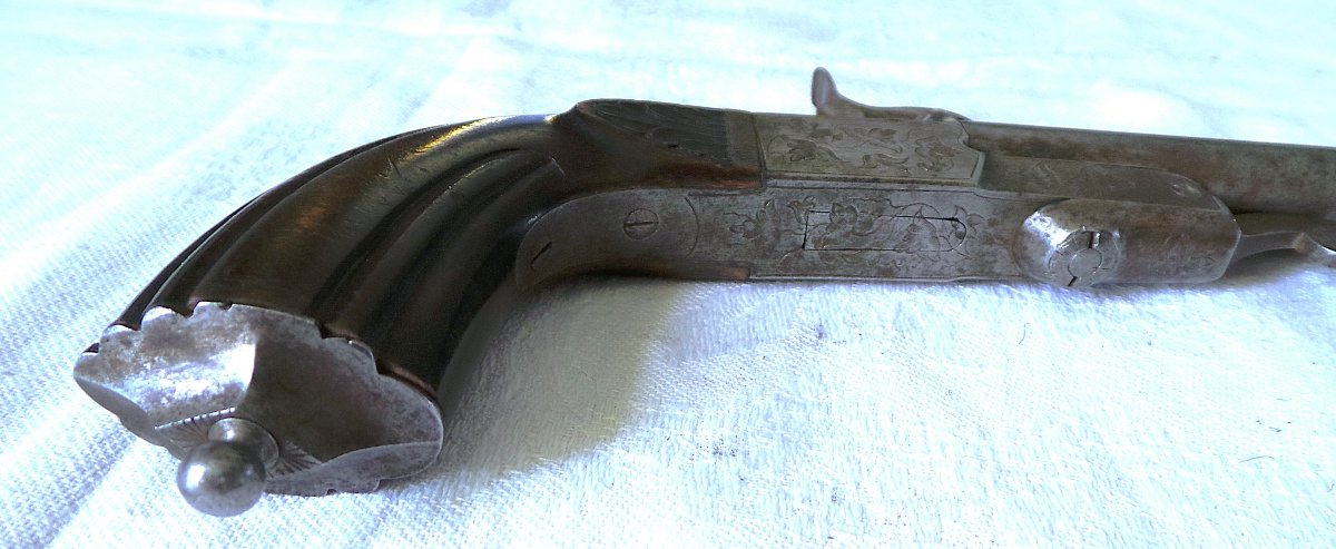 PISTOLET A CANON BASCULANT PAR CLEF DE VERROUILLAGE ET DETENTE RENTRANTE - XIX°-photo-4