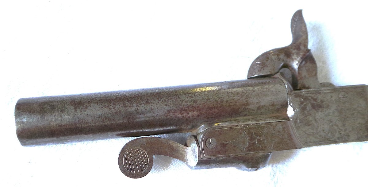 PISTOLET A CANON BASCULANT PAR CLEF DE VERROUILLAGE ET DETENTE RENTRANTE - XIX°-photo-5