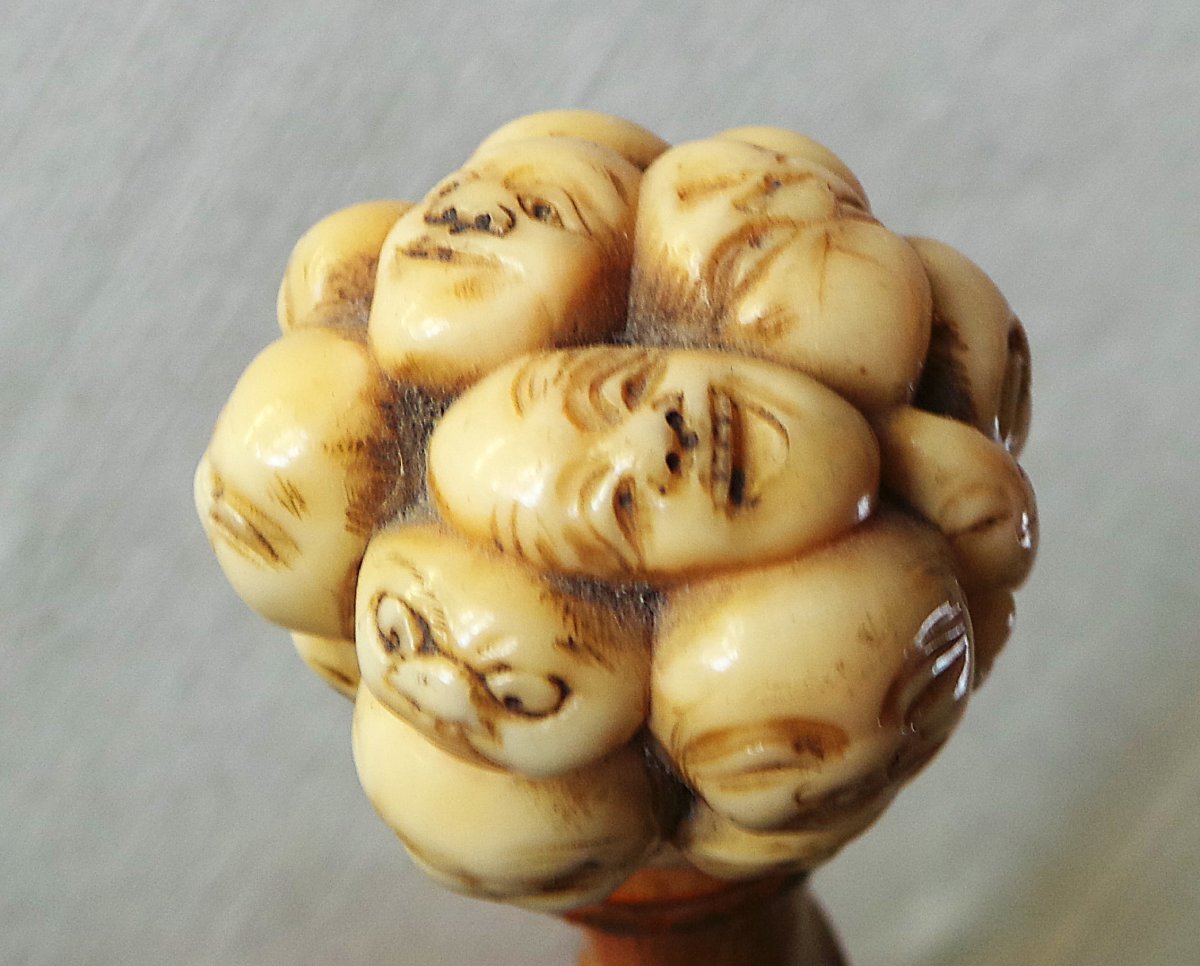 Cane - 19 Mask Heads From Theatre No - Sign - Japan - XIX° Century-photo-2