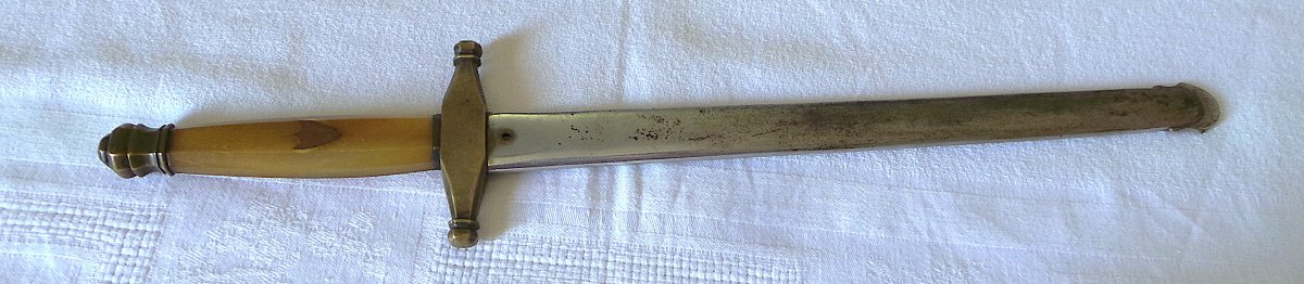 Hunting Dagger With Scabbard - Blond Horn And Brass - 19th C.-photo-2