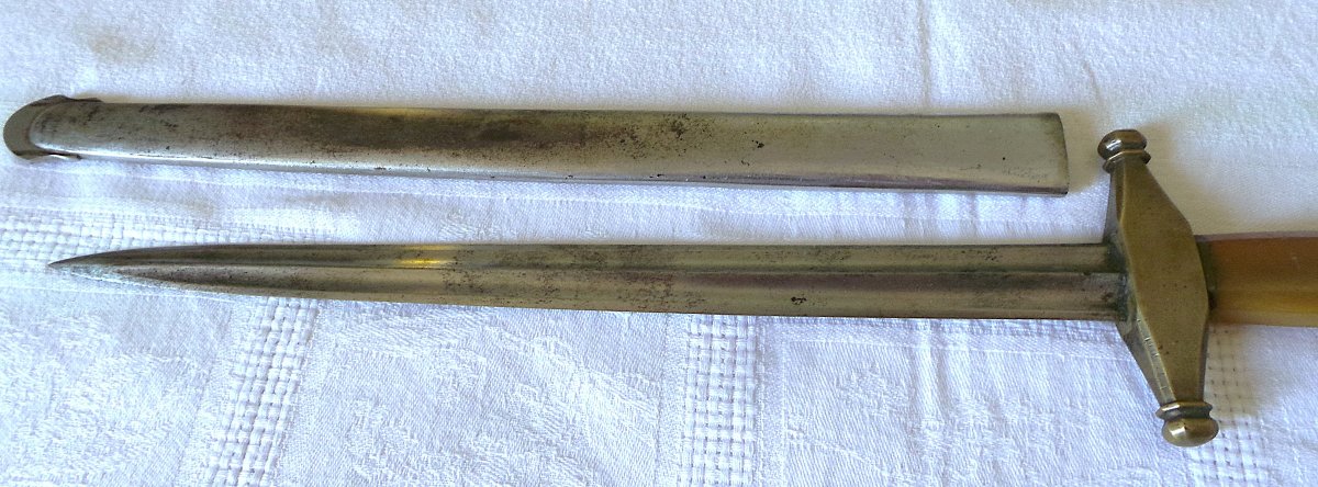Hunting Dagger With Scabbard - Blond Horn And Brass - 19th C.-photo-1
