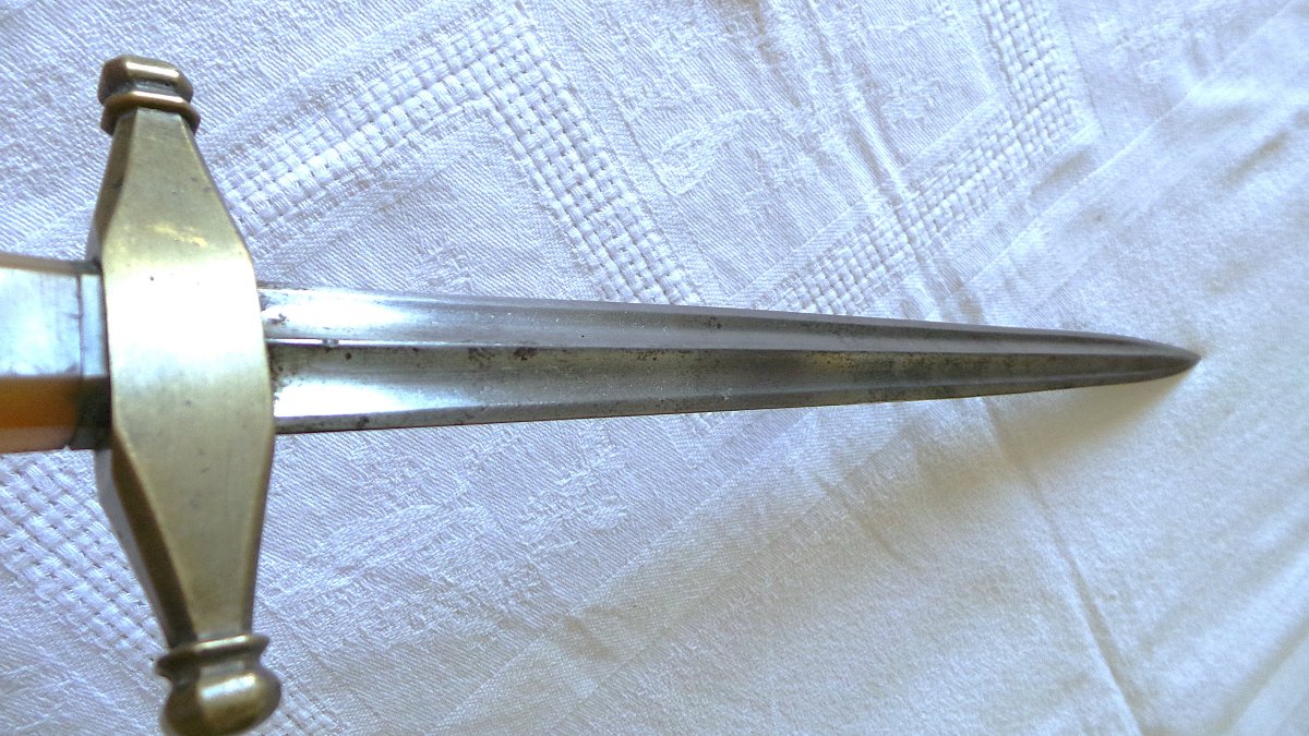 Hunting Dagger With Scabbard - Blond Horn And Brass - 19th C.-photo-2