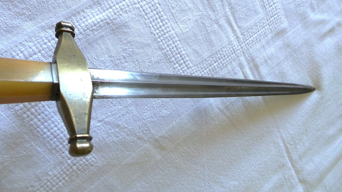 Hunting Dagger With Scabbard - Blond Horn And Brass - 19th C.-photo-3