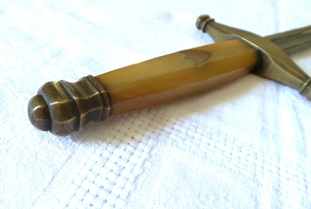 Hunting Dagger With Scabbard - Blond Horn And Brass - 19th C.-photo-4