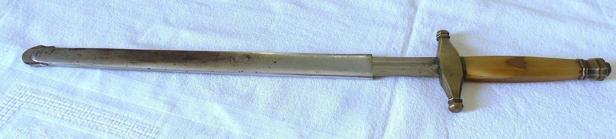 Hunting Dagger With Scabbard - Blond Horn And Brass - 19th C.