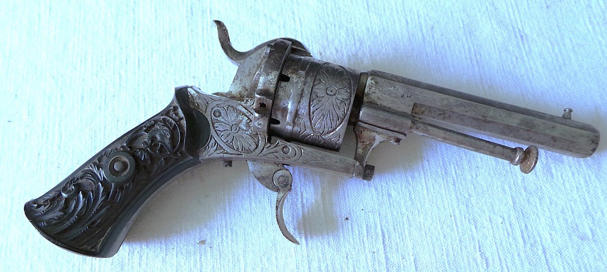 Lefaucheux-type Spindle Revolver With Folding Trigger In Its Holster - 19th Century-photo-3