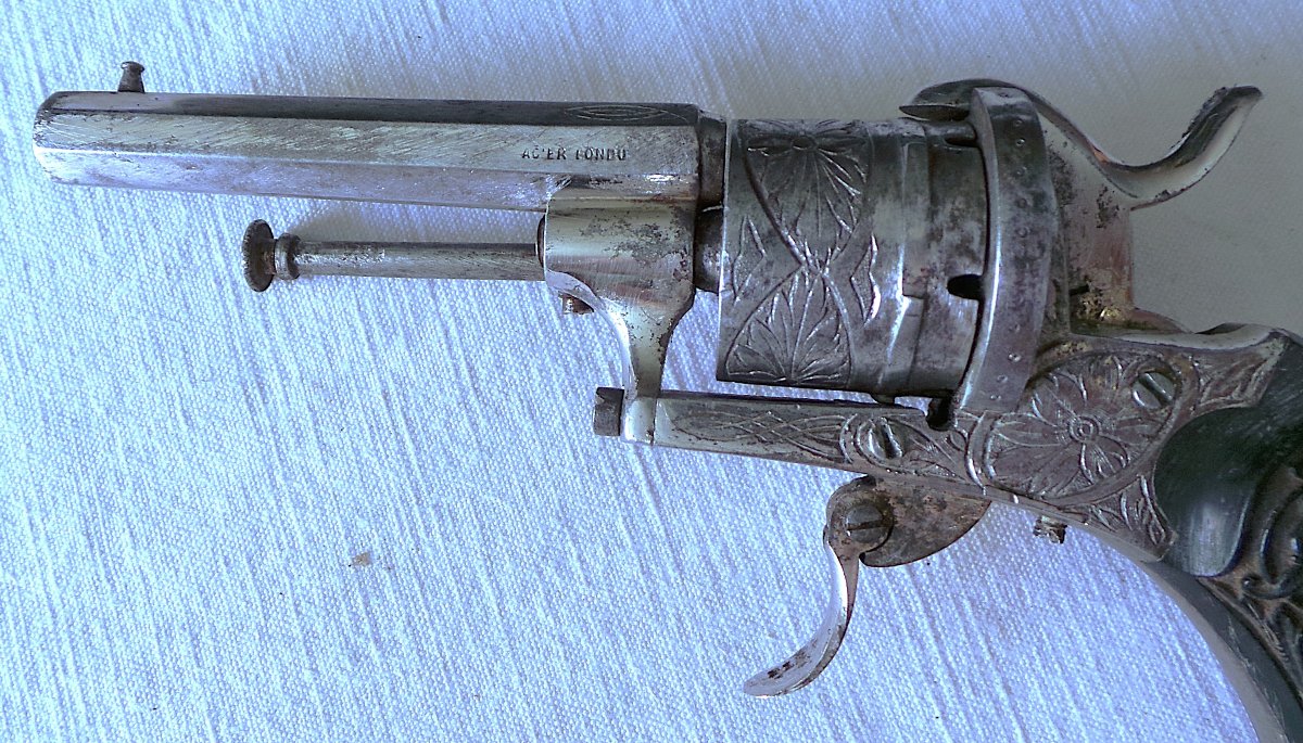 Lefaucheux-type Spindle Revolver With Folding Trigger In Its Holster - 19th Century-photo-4