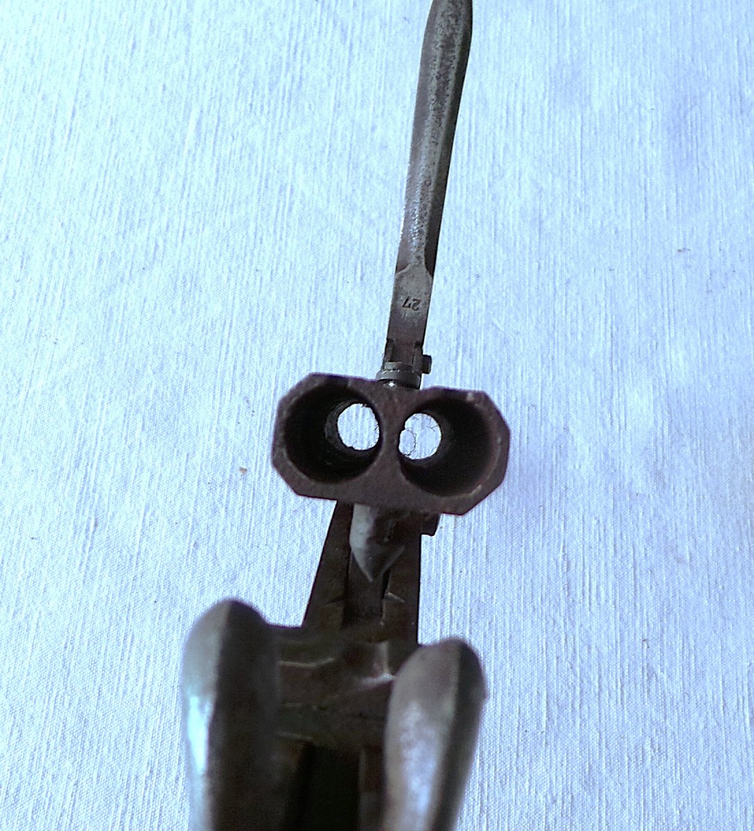 Two-barrel Table Pistol + Folding Bayonet - 19th Century-photo-2