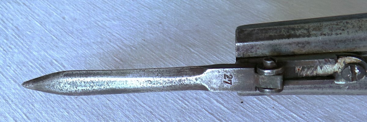 Two-barrel Table Pistol + Folding Bayonet - 19th Century-photo-3