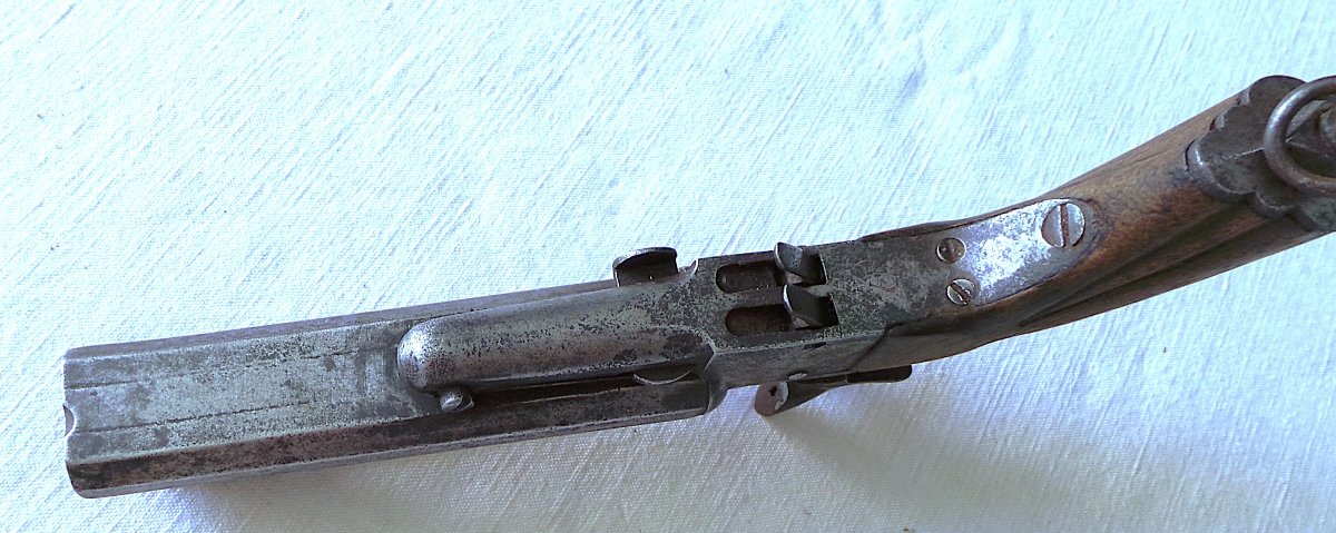 Two-barrel Table Pistol + Folding Bayonet - 19th Century-photo-6