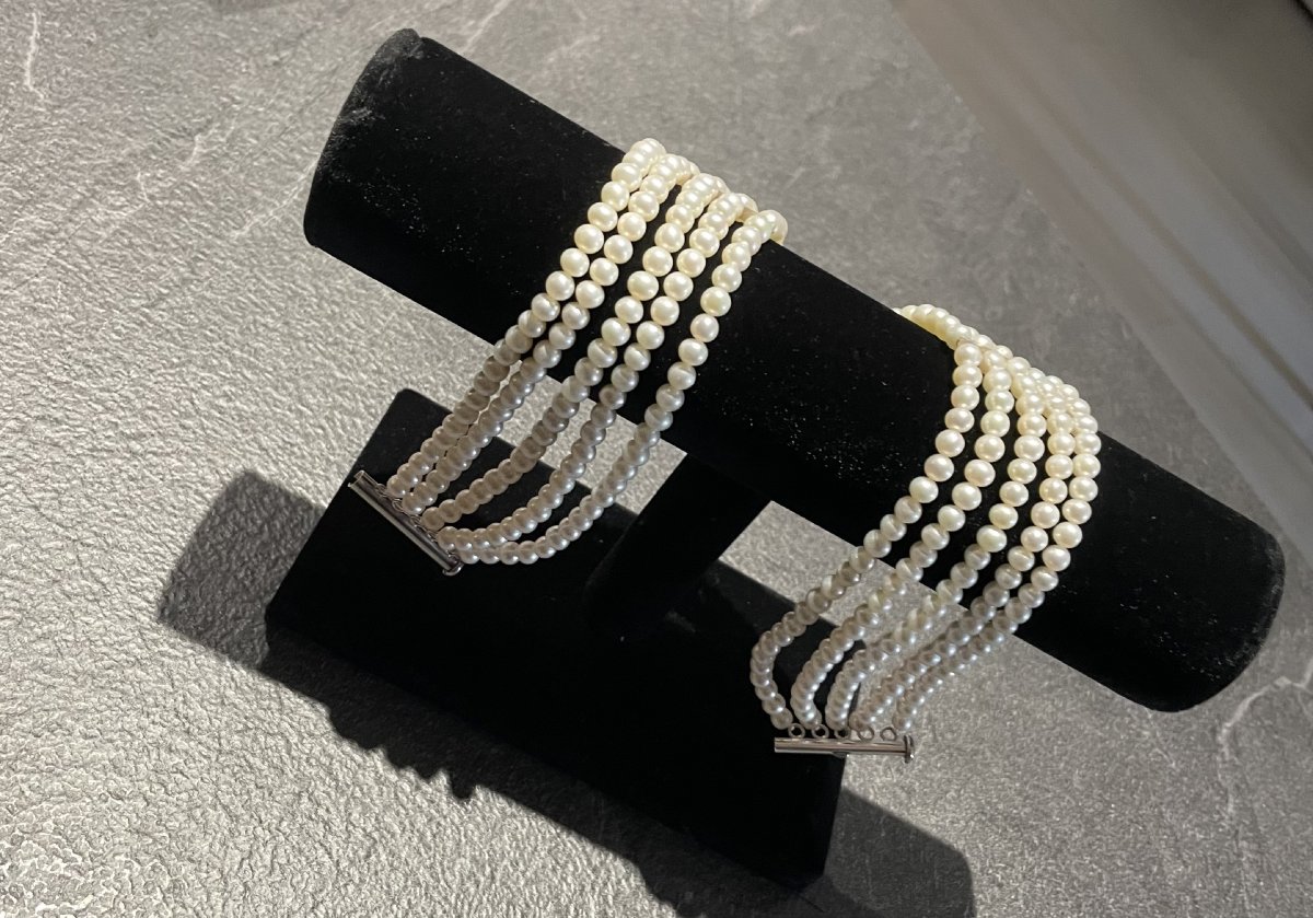COLLIER RAS DE COU DE 360 PERLES D EAU DOUCE SUR 5 RANGS - XX°-photo-2