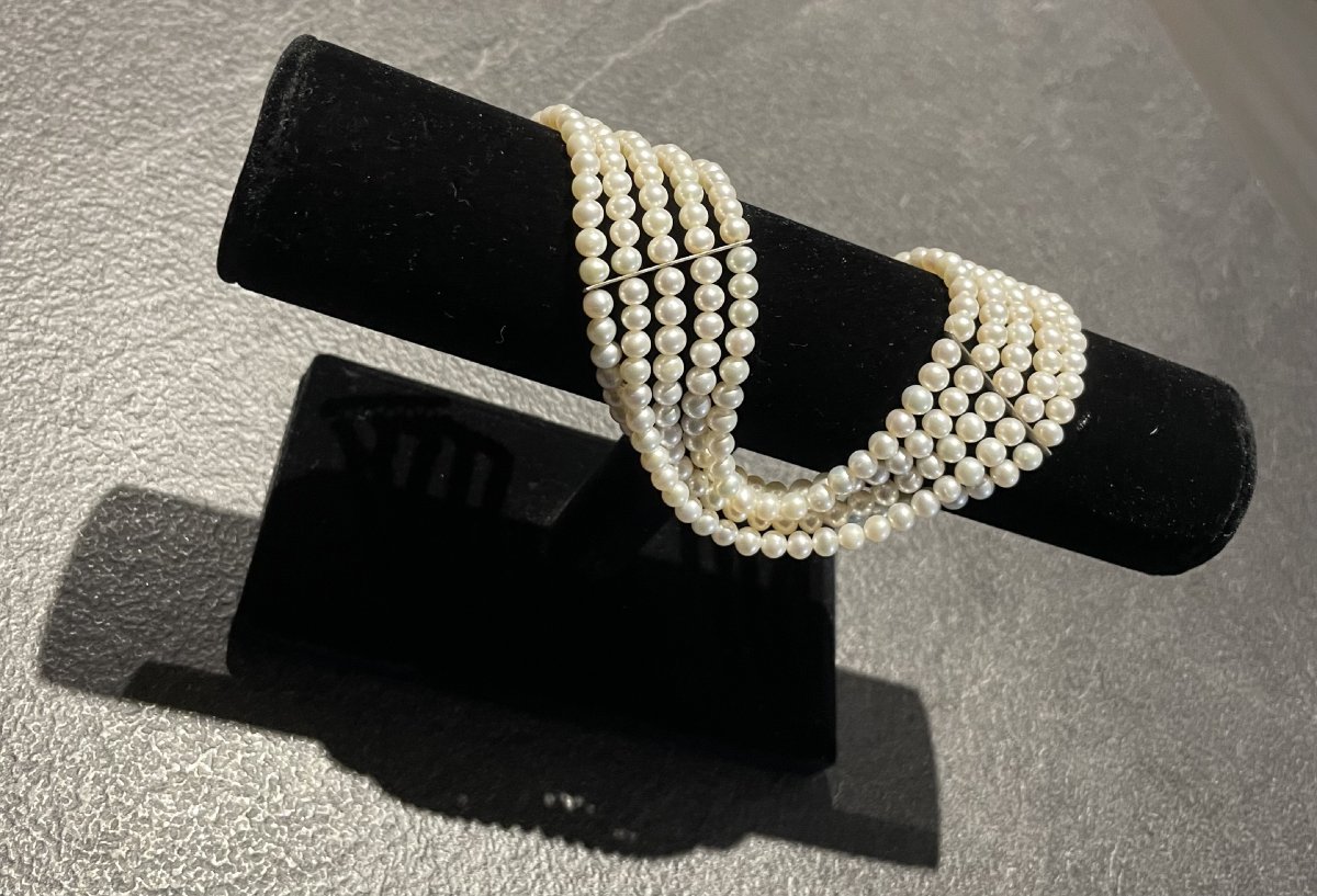COLLIER RAS DE COU DE 360 PERLES D EAU DOUCE SUR 5 RANGS - XX°-photo-3