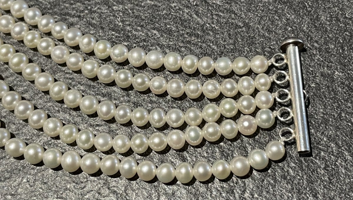 COLLIER RAS DE COU DE 360 PERLES D EAU DOUCE SUR 5 RANGS - XX°-photo-4